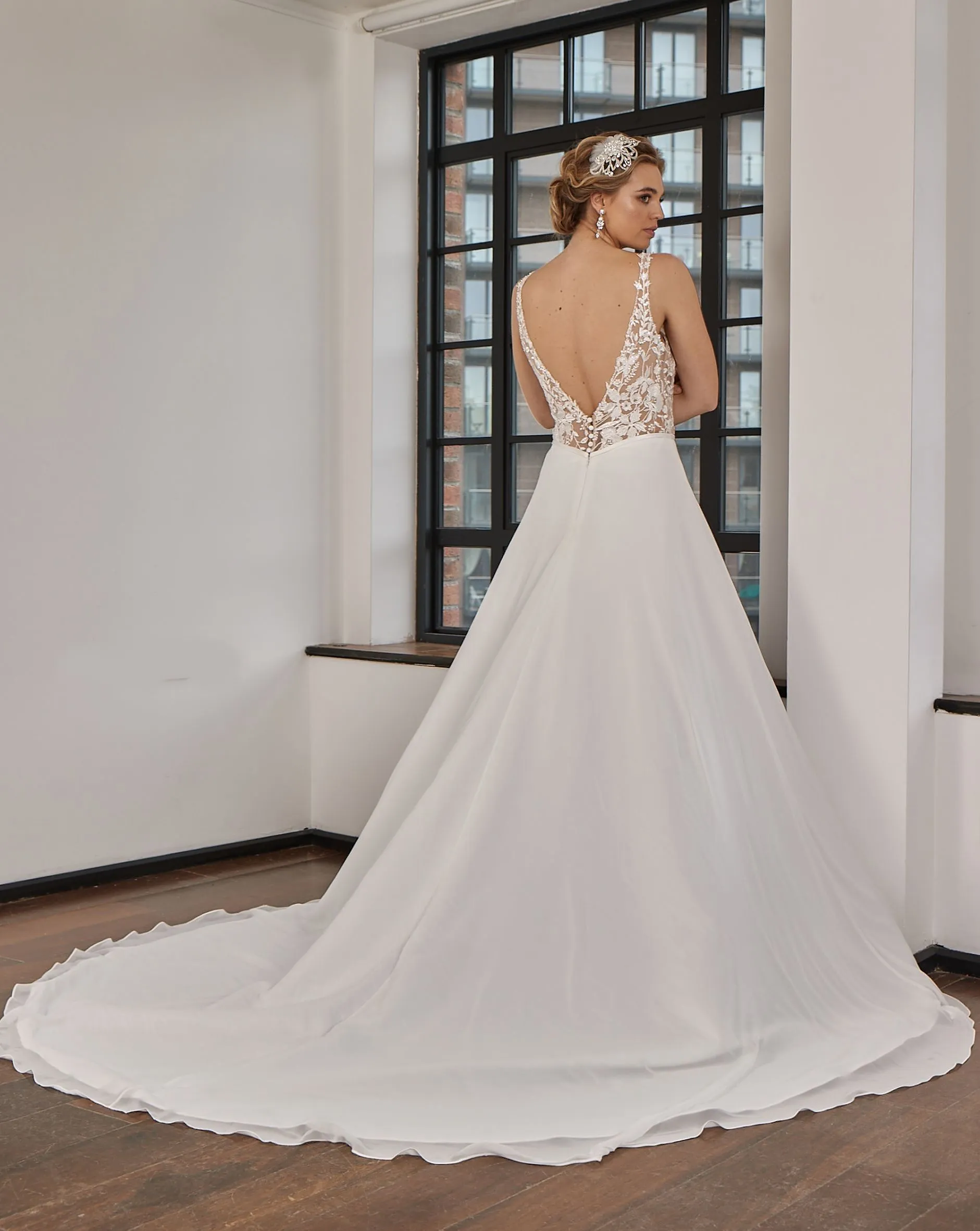LC313 Illusion Chiffon Wedding Dress - Image 4