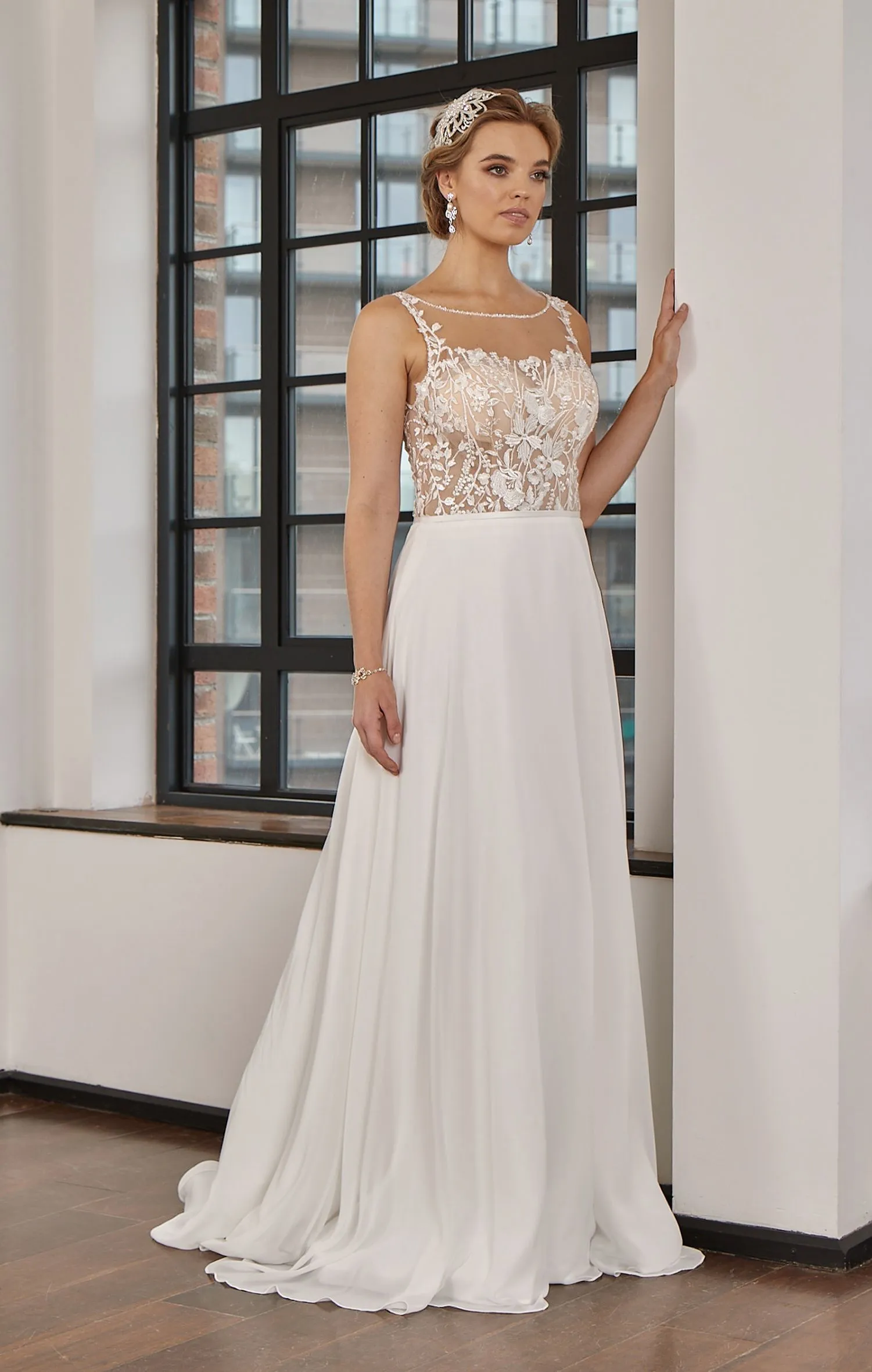 LC313 Illusion Chiffon Wedding Dress - Image 3