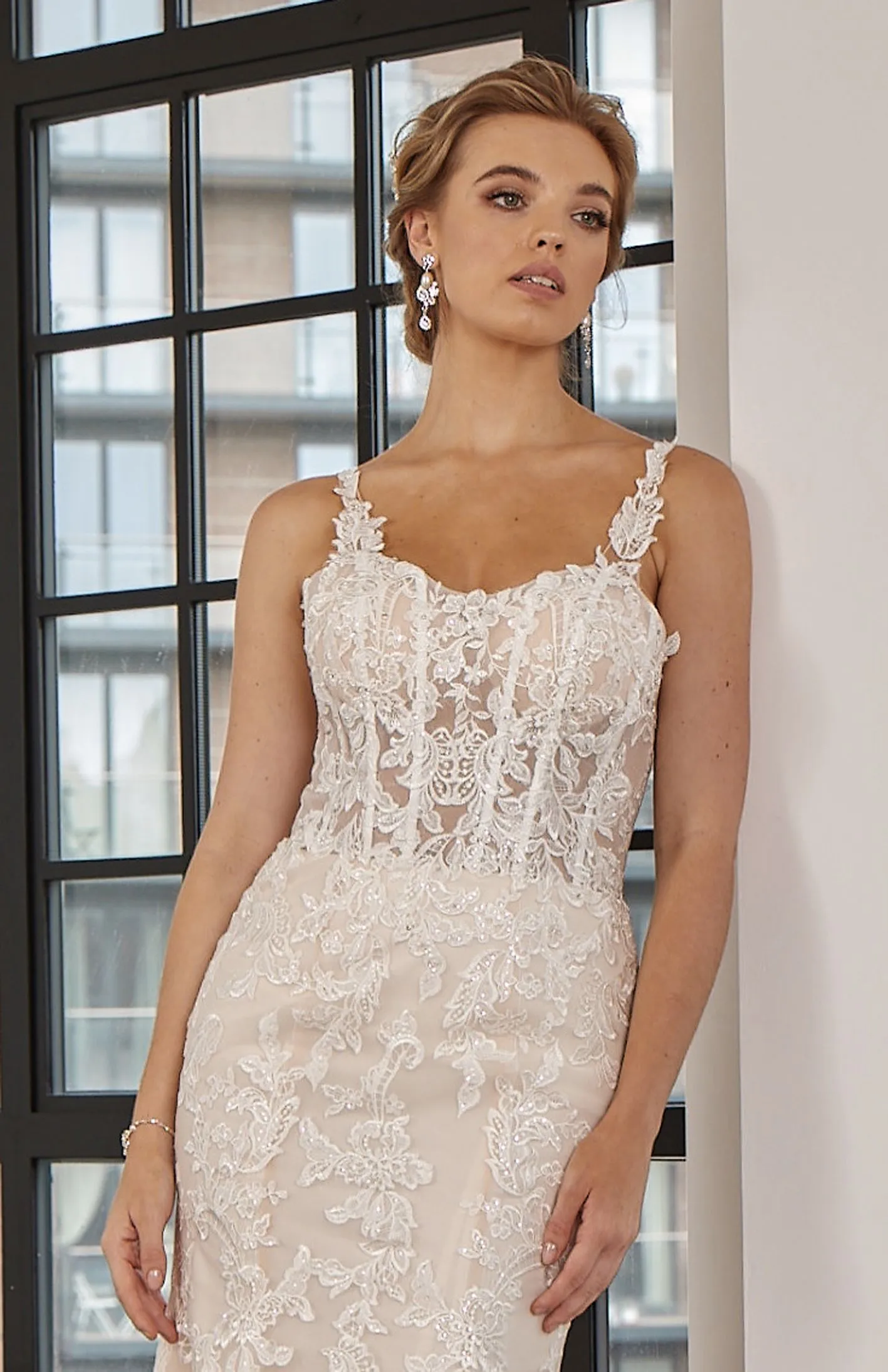 LC318 Illusion Lace Fit & Flare Wedding Dress