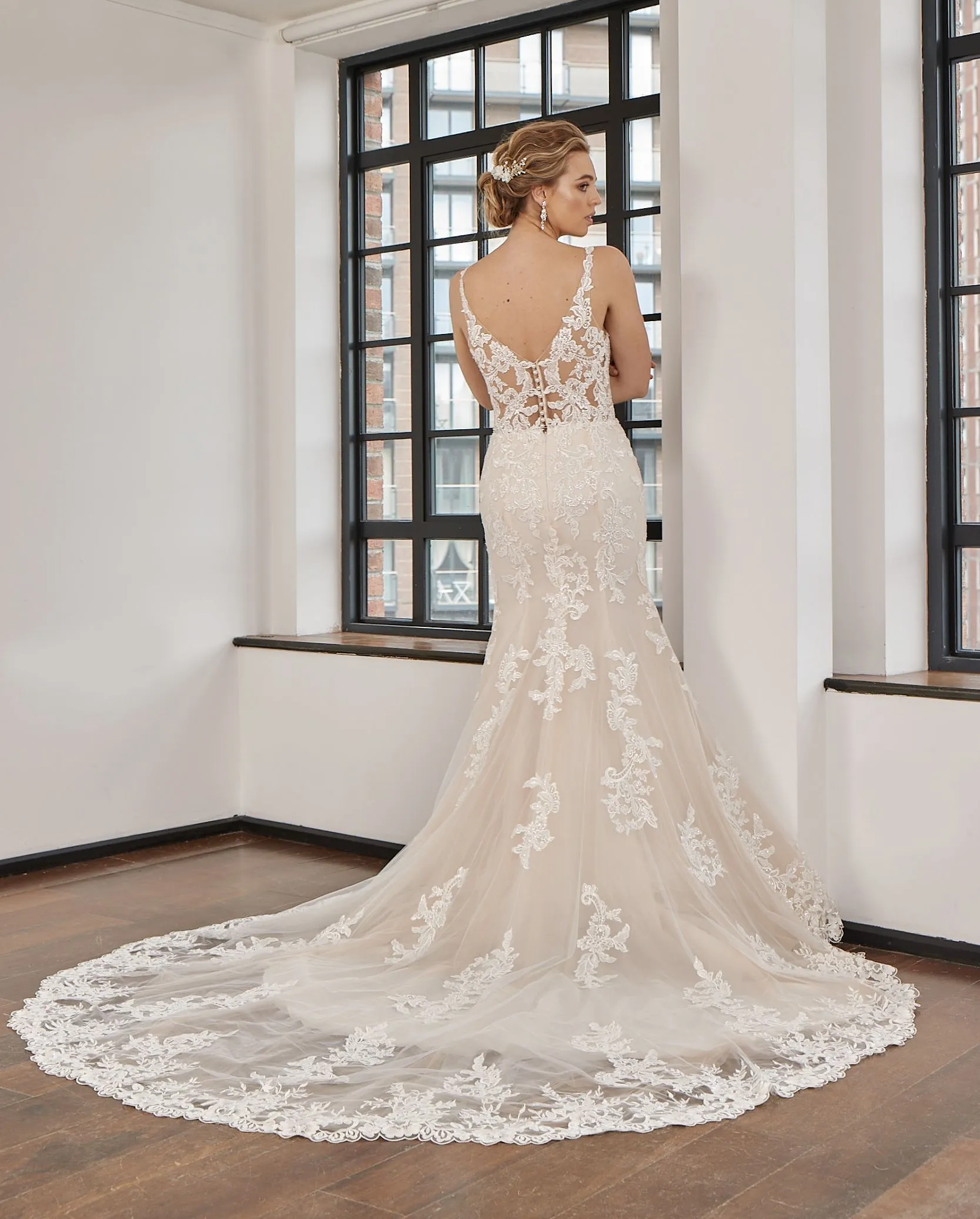 LC318 Illusion Lace Fit & Flare Wedding Dress - Image 2