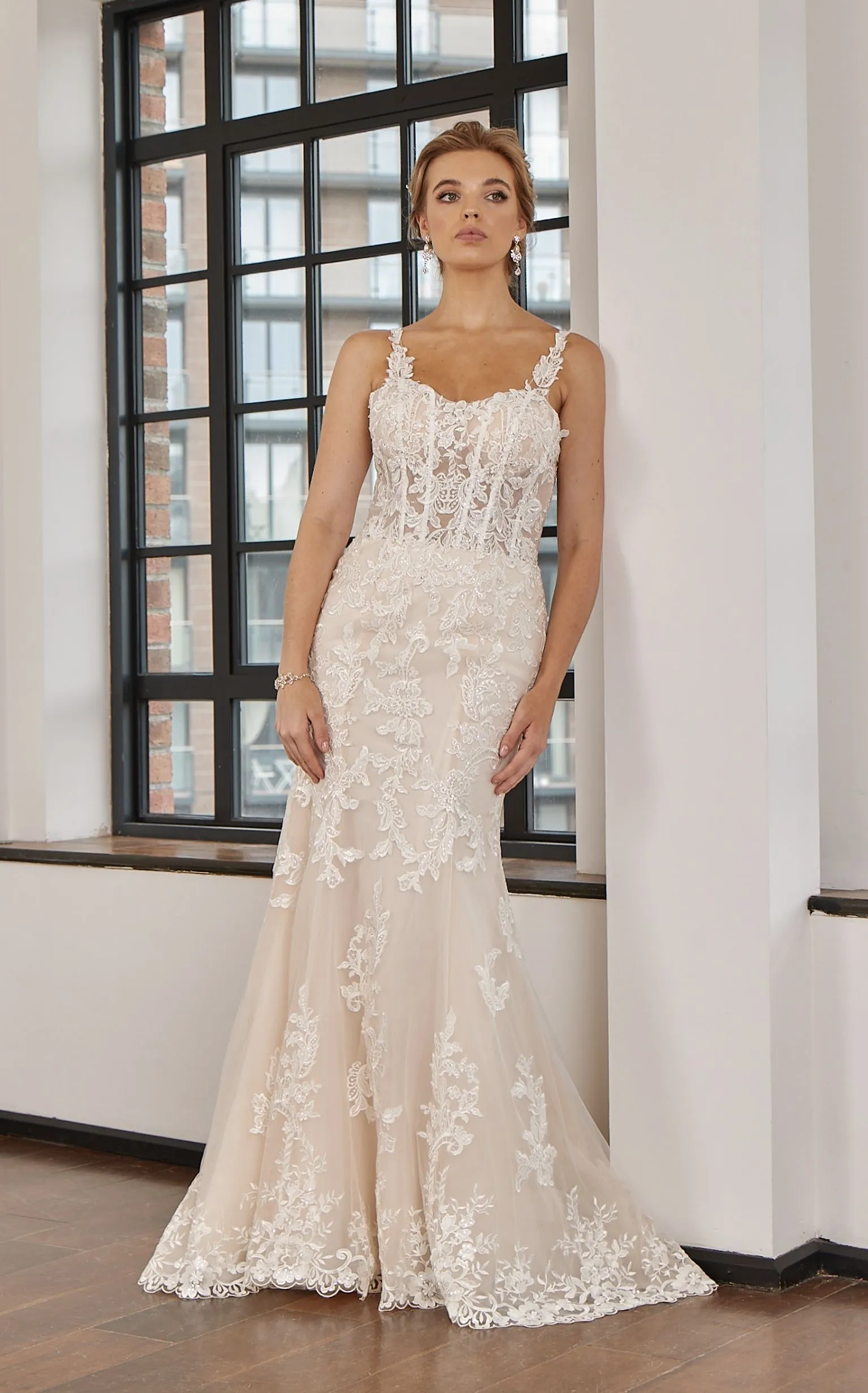 LC318 Illusion Lace Fit & Flare Wedding Dress - Image 4