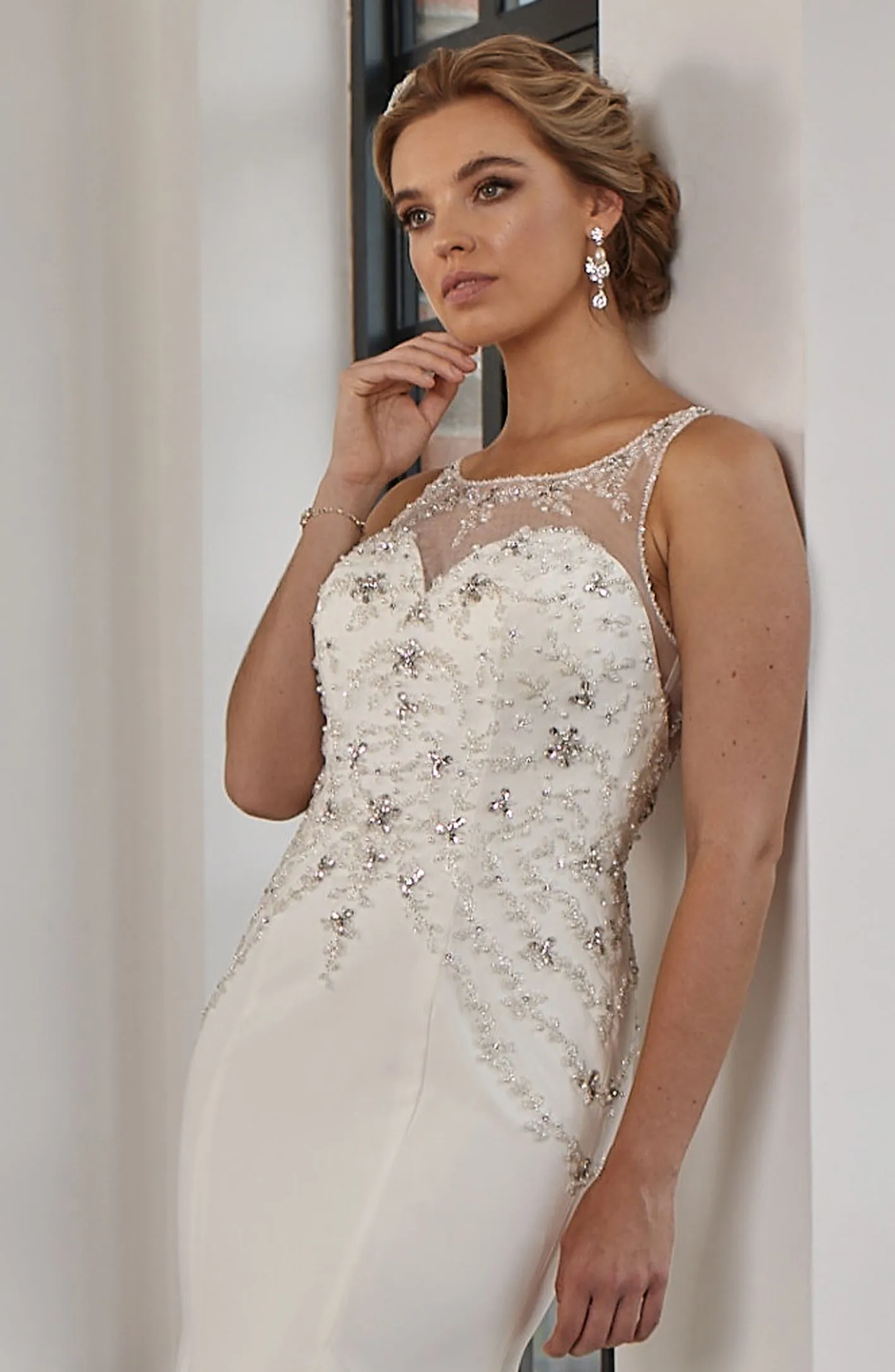 LC332 Crystal Beaded Crepe Mermaid Wedding Dress - Image 2