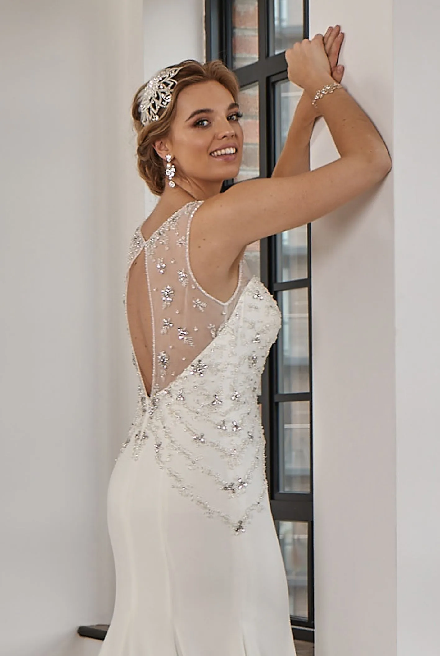 LC332 Crystal Beaded Crepe Mermaid Wedding Dress