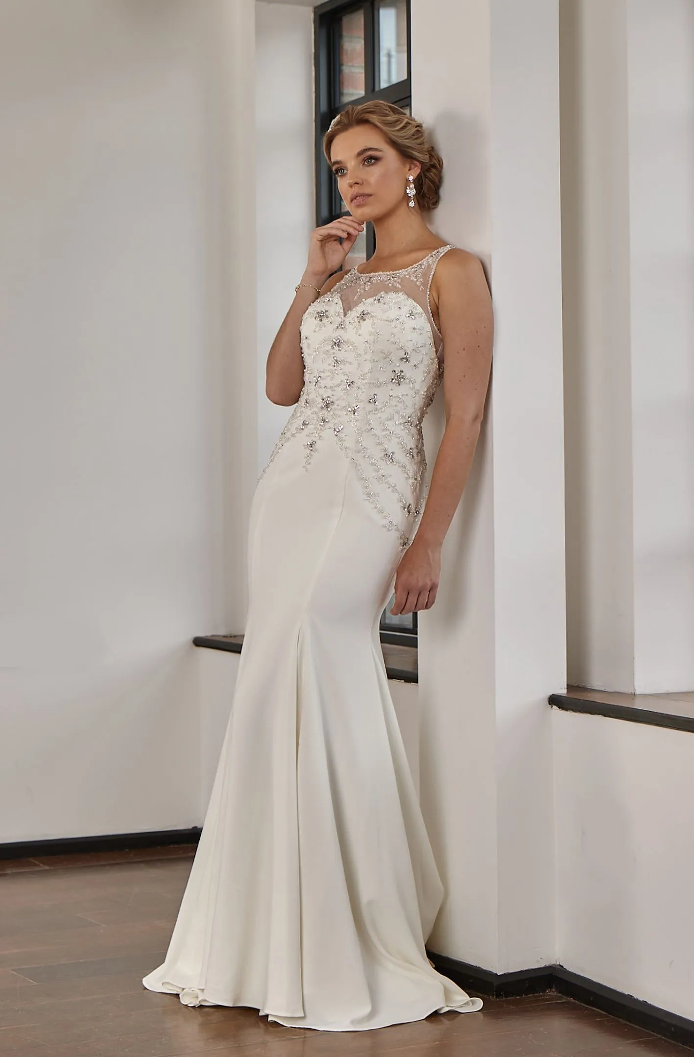 LC332 Crystal Beaded Crepe Mermaid Wedding Dress - Image 3