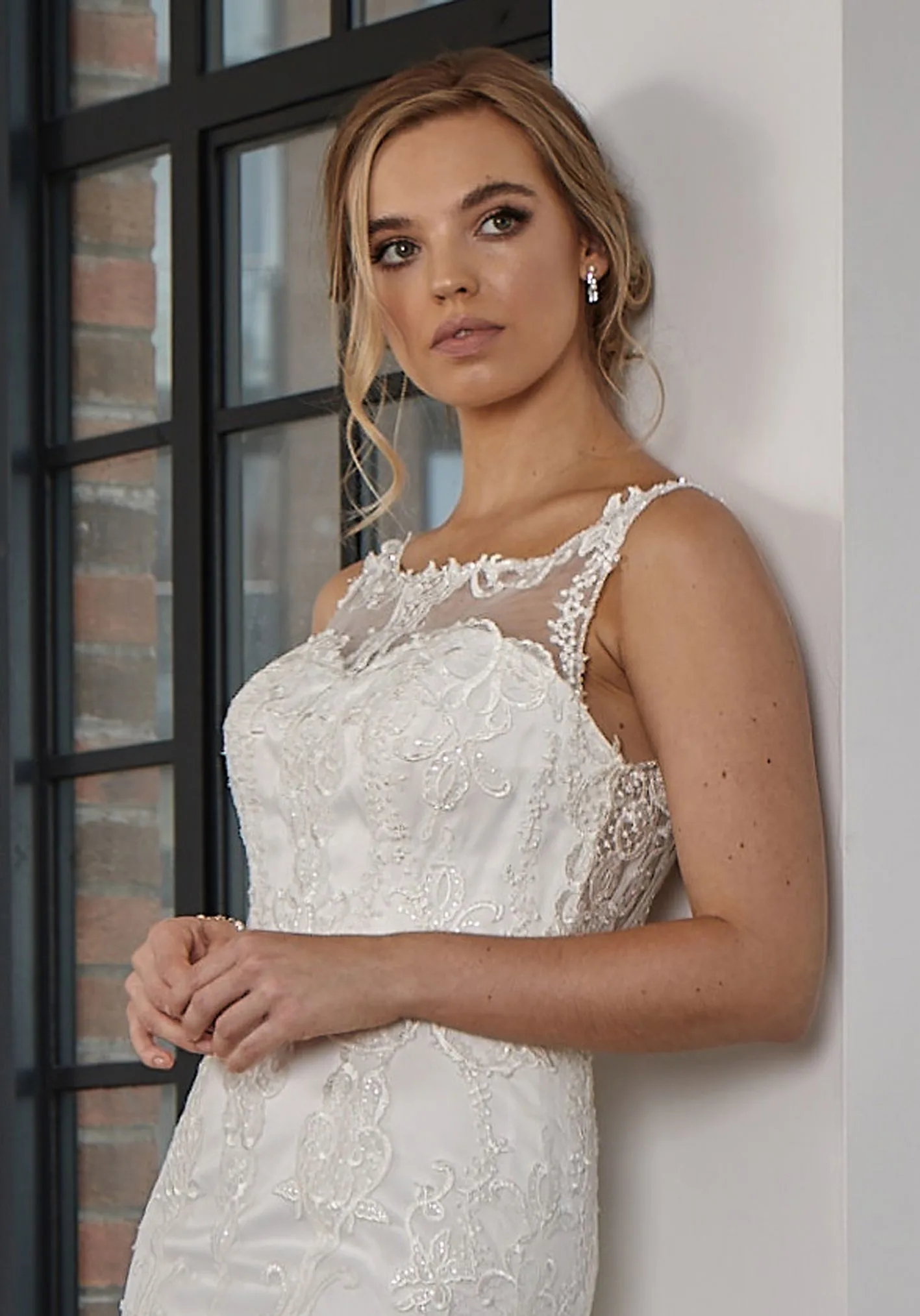 LC315 Lace Fit & Flare Wedding Dress with Front Slit