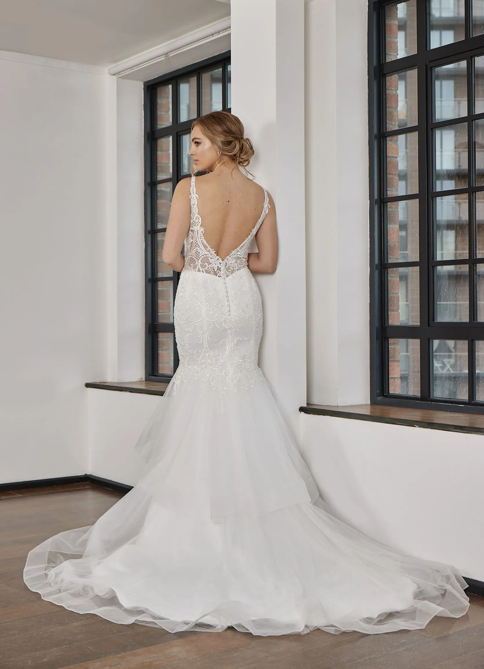 LC315 Lace Fit & Flare Wedding Dress with Front Slit - Image 3