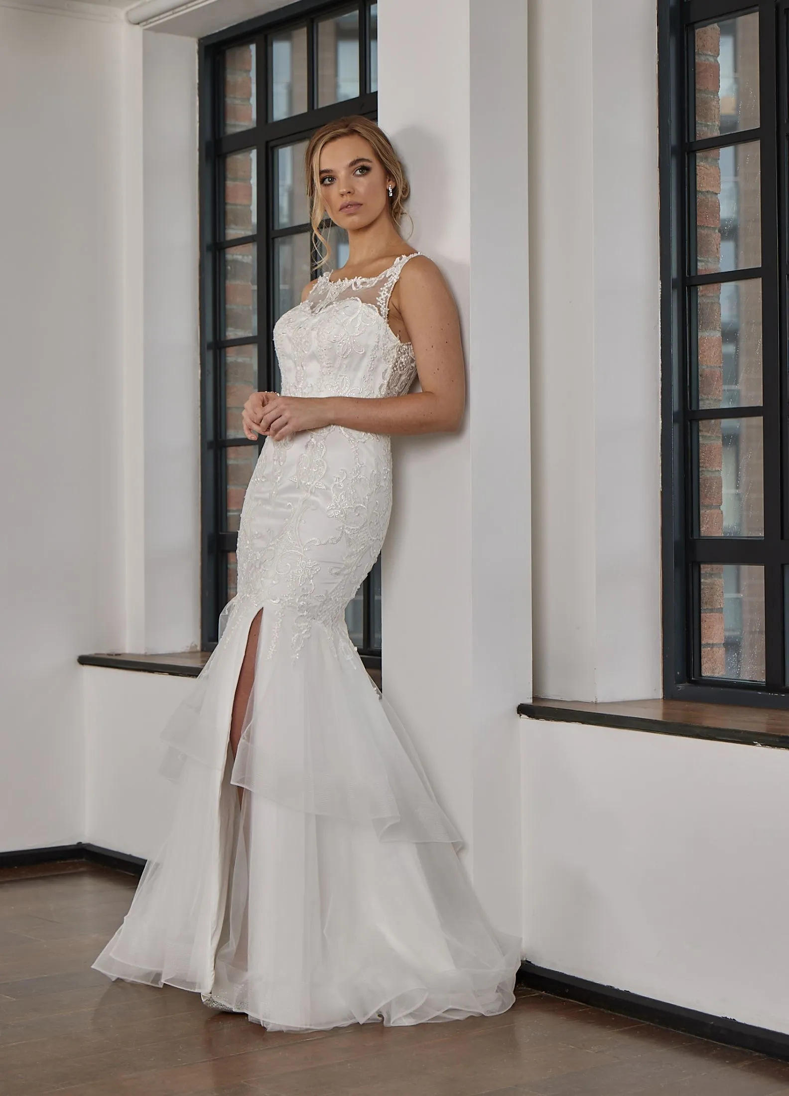 LC315 Lace Fit & Flare Wedding Dress with Front Slit - Image 2
