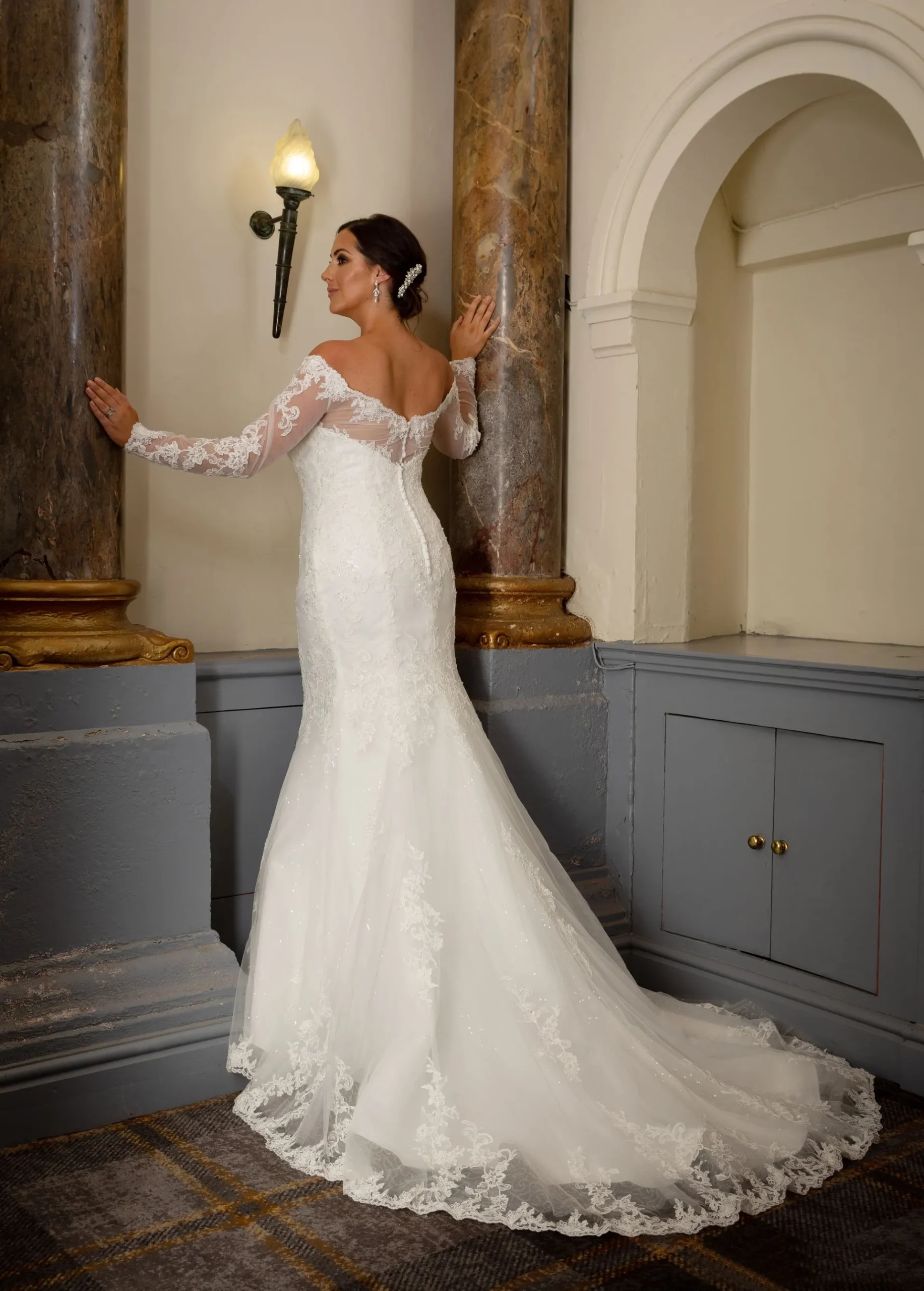 LC430 Off-the-Shoulder Lace Fit & Flare Wedding Dress - Image 3