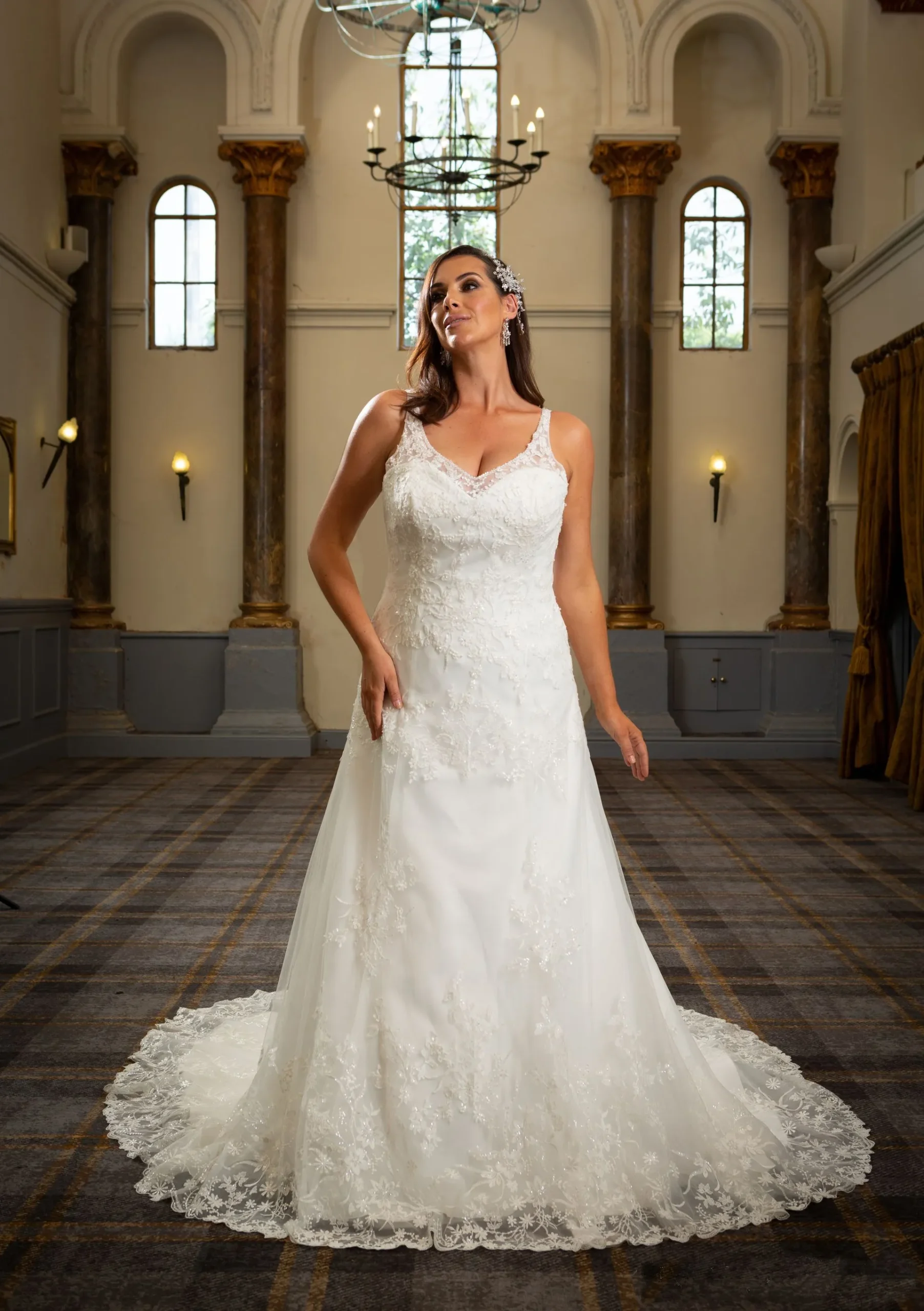 LC424 Illusion A-Line Lace Wedding Dress
