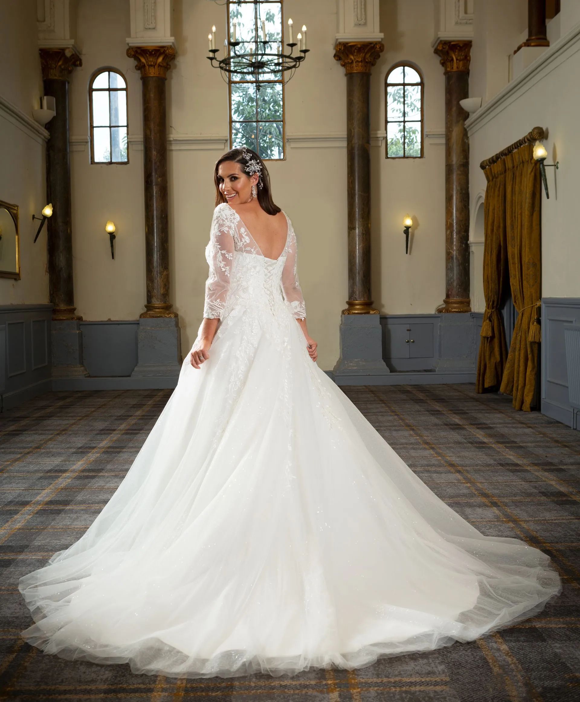 LC423 Glitter Ball Gown Wedding Dress with Corset Bodice - Image 4