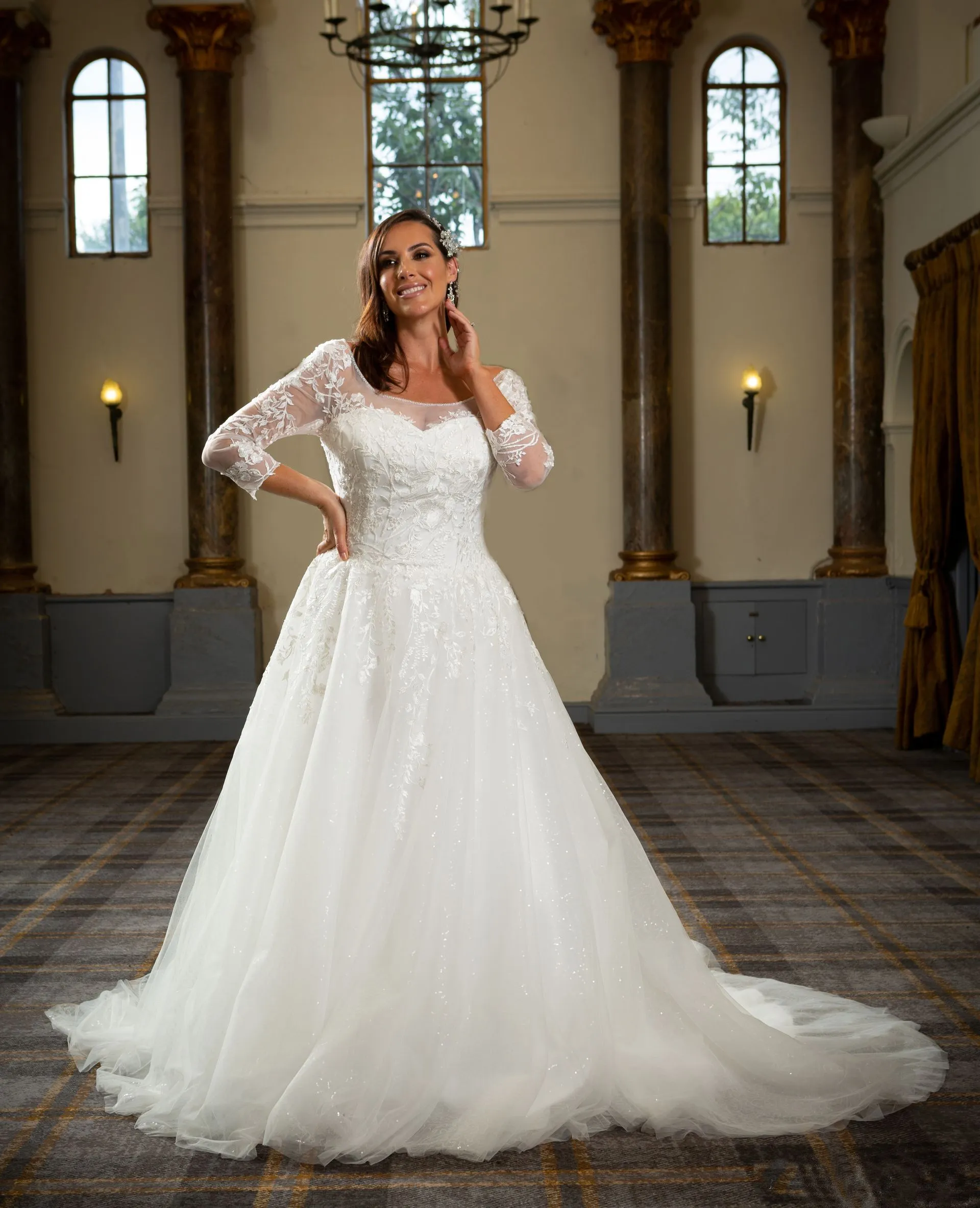 LC423 Glitter Ball Gown Wedding Dress with Corset Bodice - Image 3