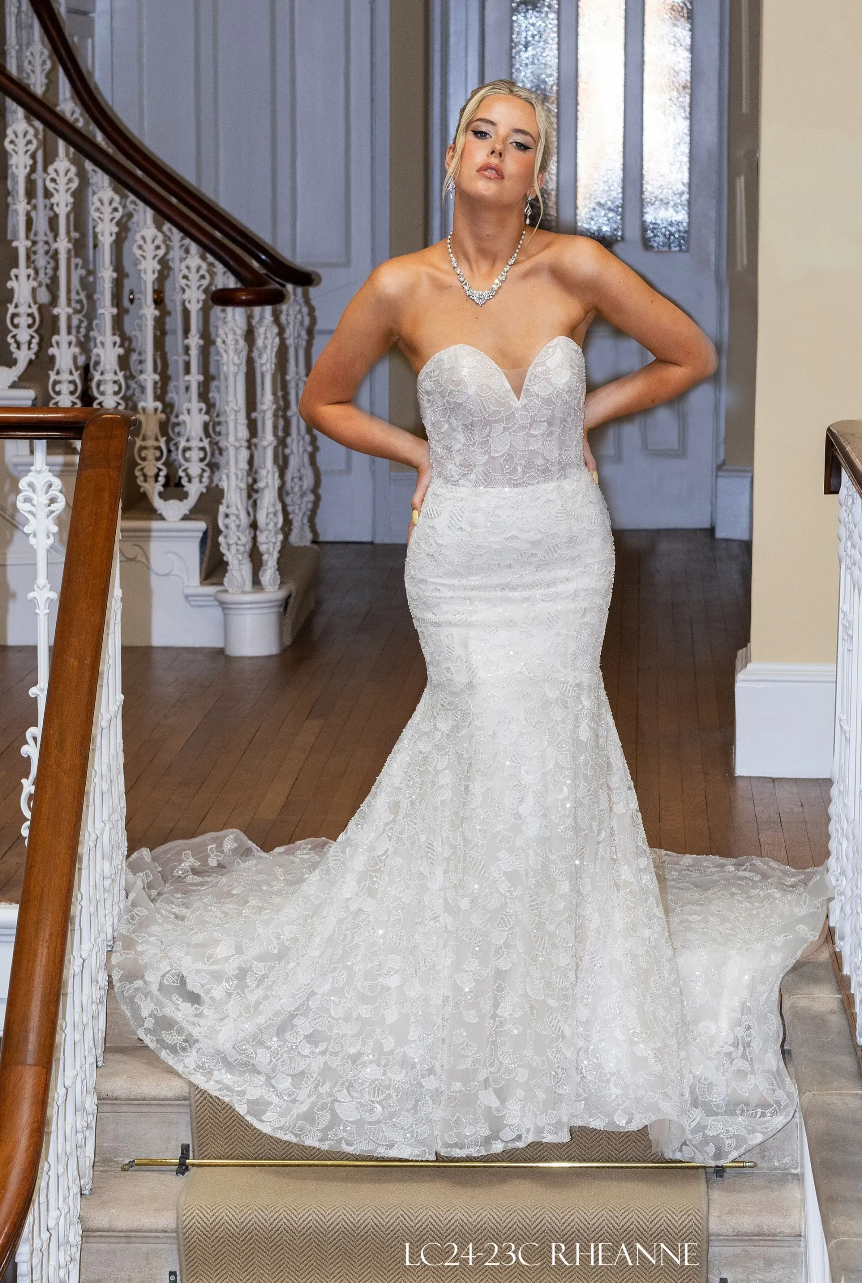 LC24-23C Strapless Pearl Fit & Flare Wedding Dress - Image 2