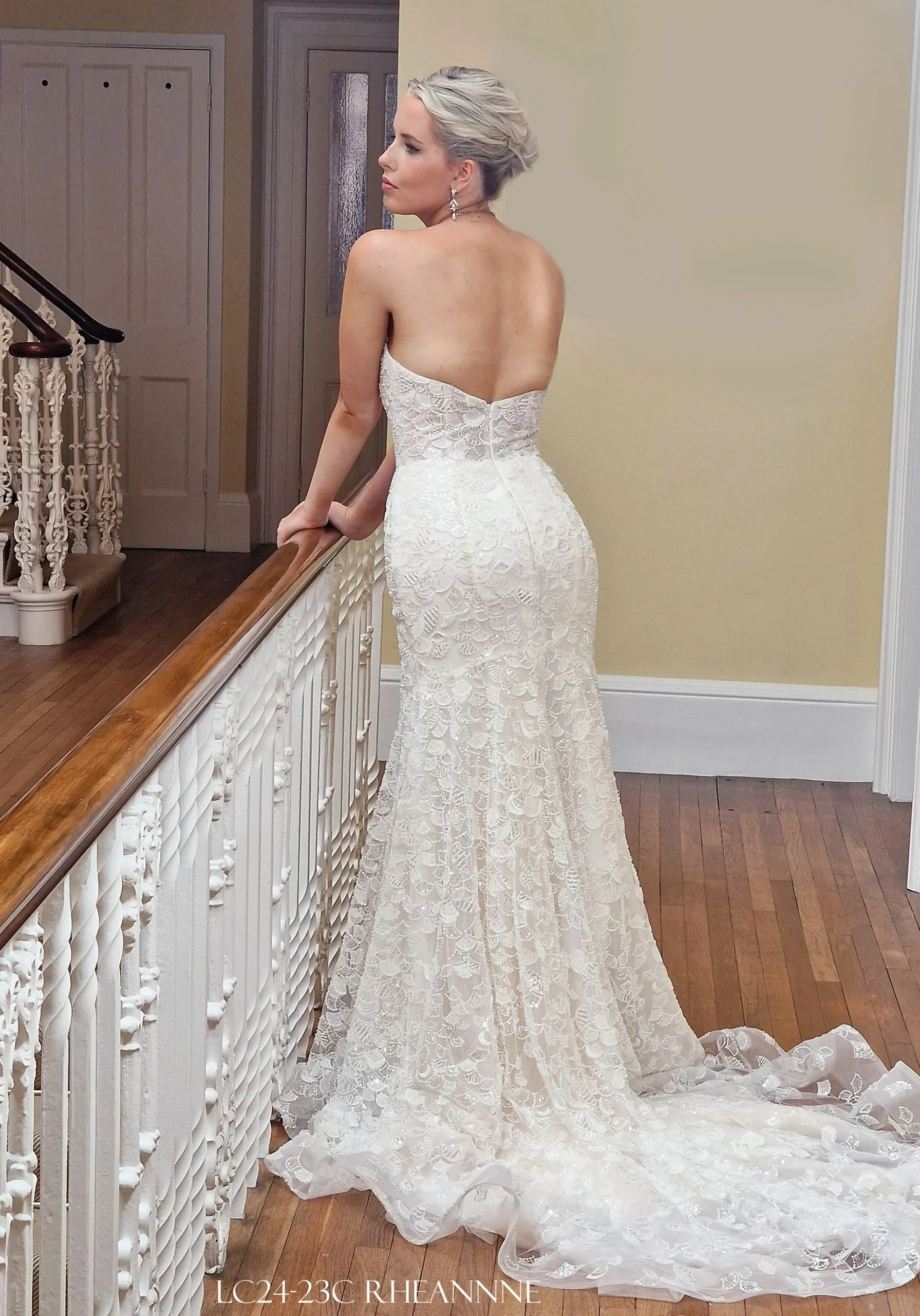 LC24-23C Strapless Pearl Fit & Flare Wedding Dress - Image 3