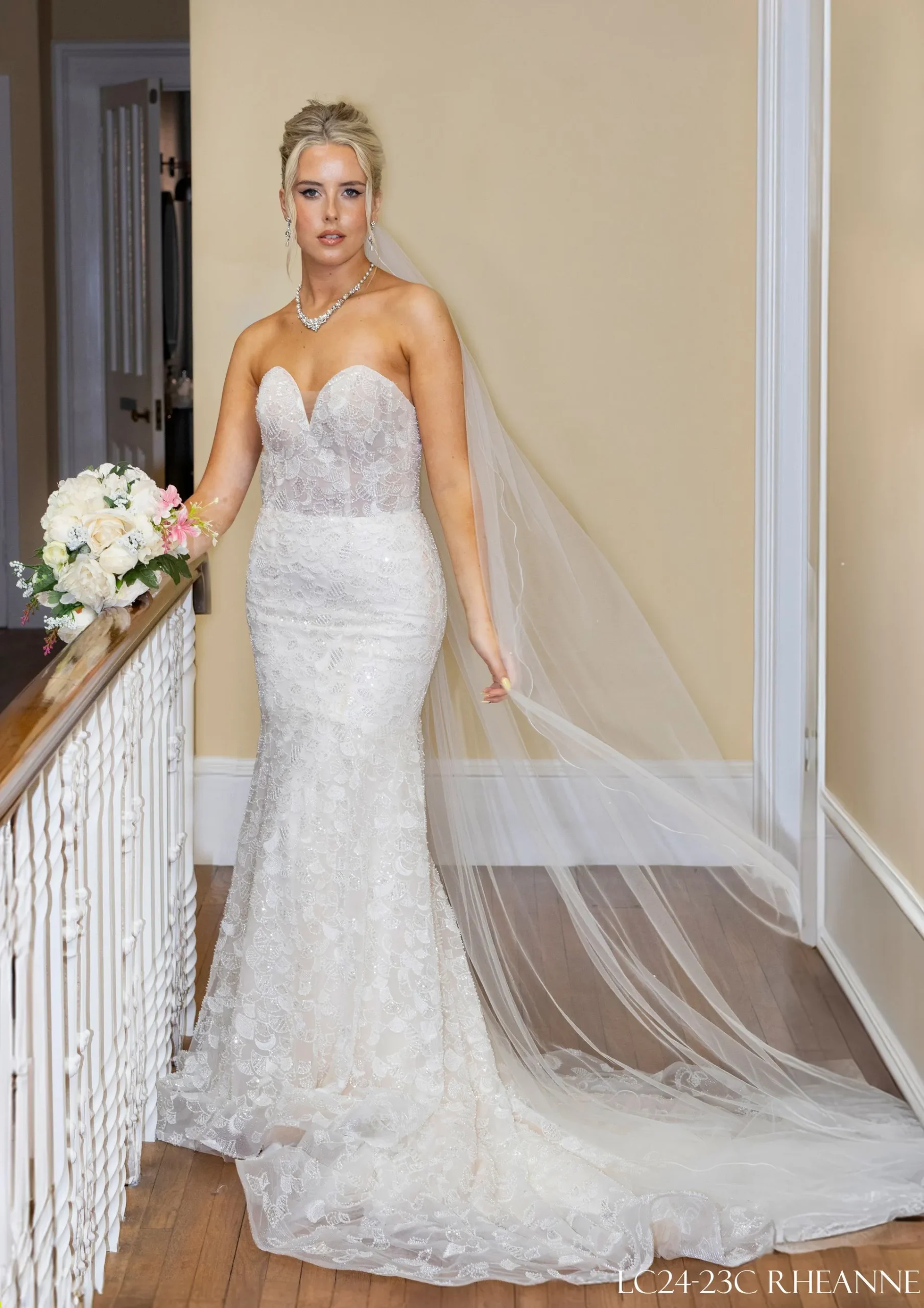 LC24-23C Strapless Pearl Fit & Flare Wedding Dress - Image 4