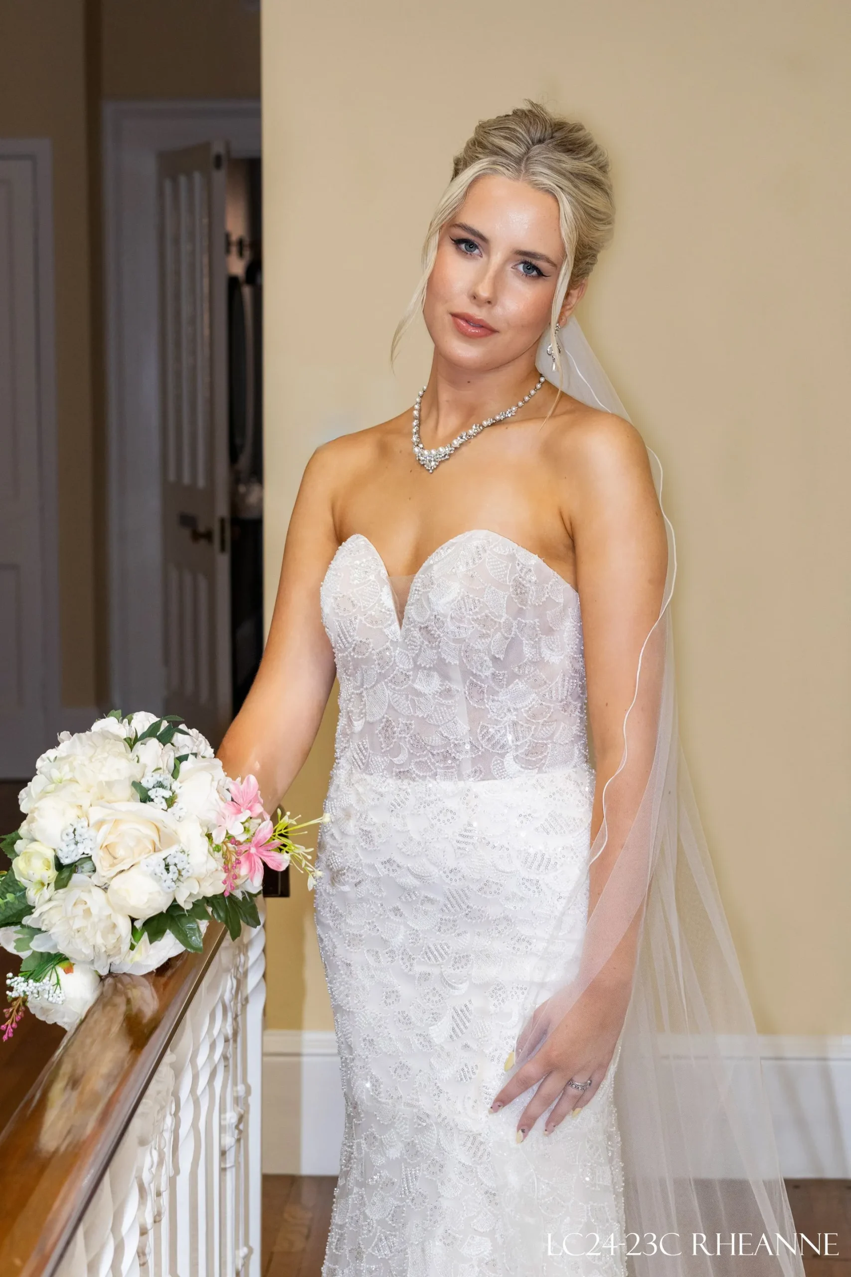 LC24-23C Strapless Pearl Fit & Flare Wedding Dress