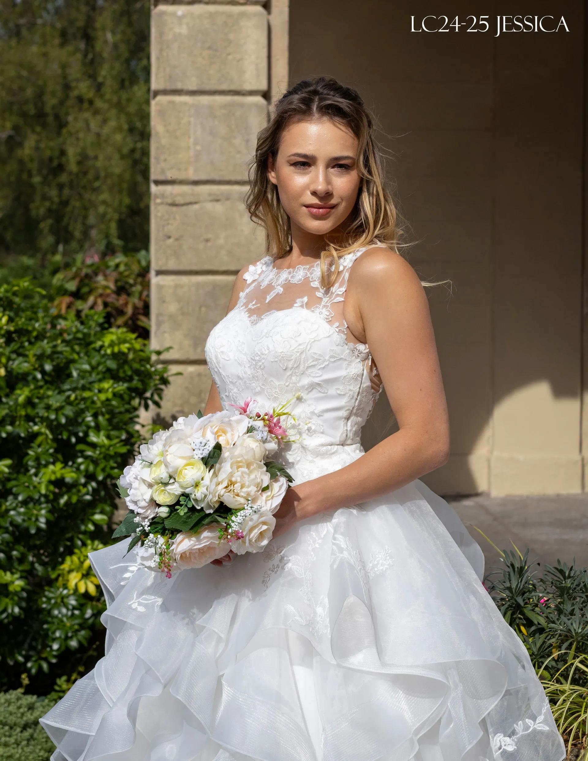 LC24-25 – Elegant Illusion Lace A-Line Organza Ballgown Wedding Dress (Copy) - Image 4