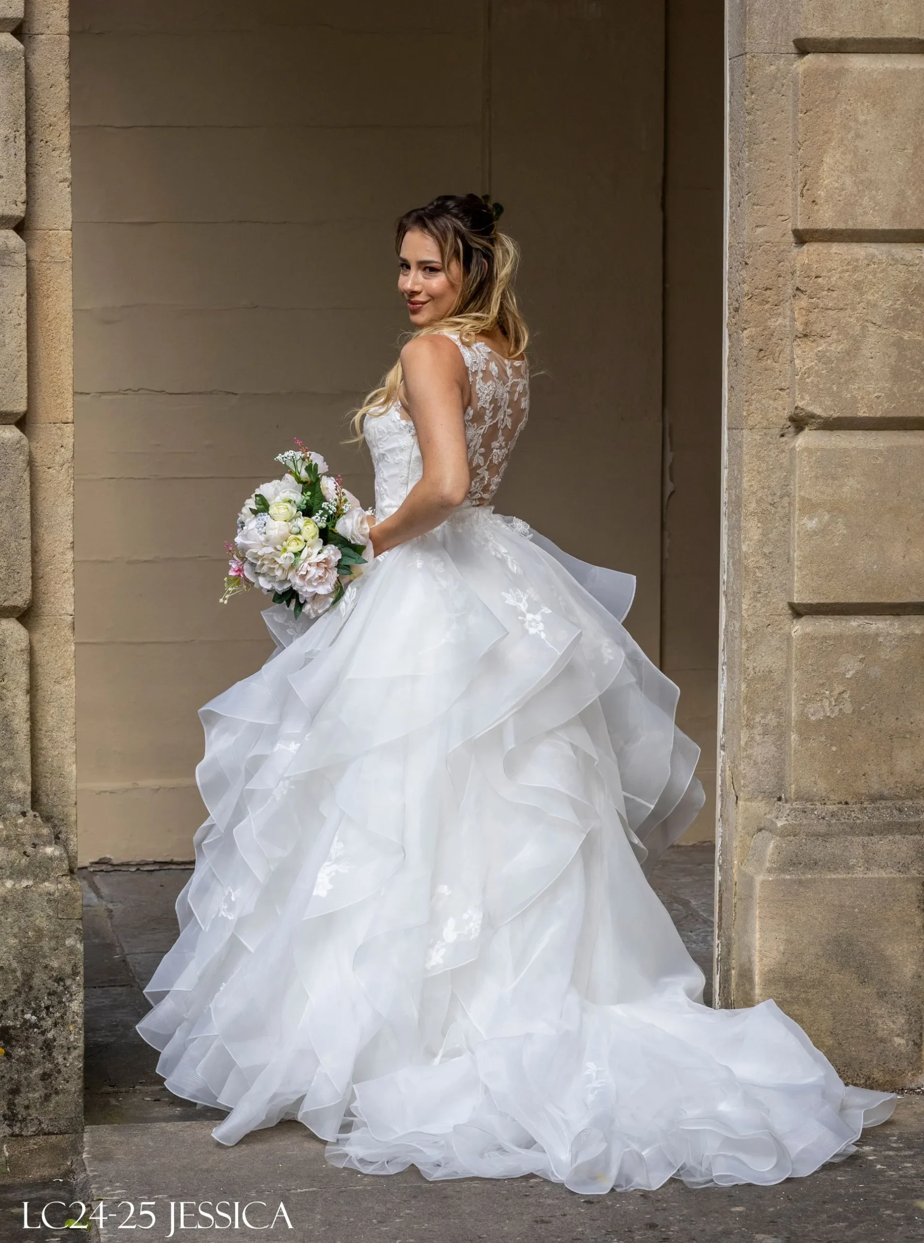LC24-25 – Elegant Illusion Lace A-Line Organza Ballgown Wedding Dress (Copy) - Image 5