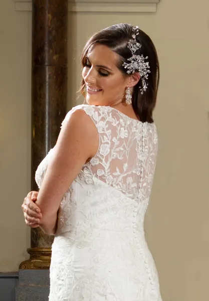 LC429 – Classic Ivory Lace Appliqué A-Line Wedding Gown - Image 2
