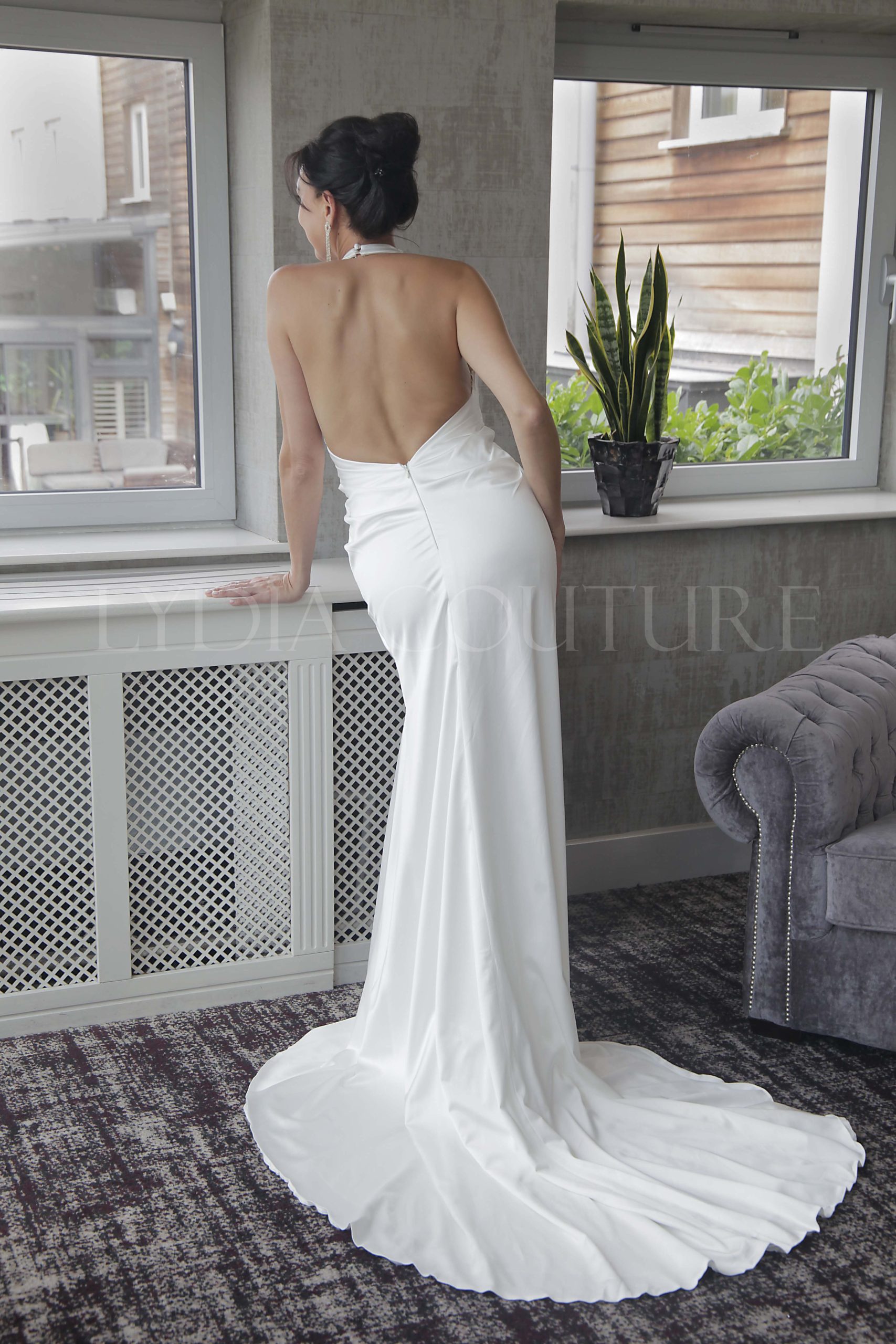LC2701 – Elegant Jenny Halter-Neck Satin Wedding Dress - Image 4